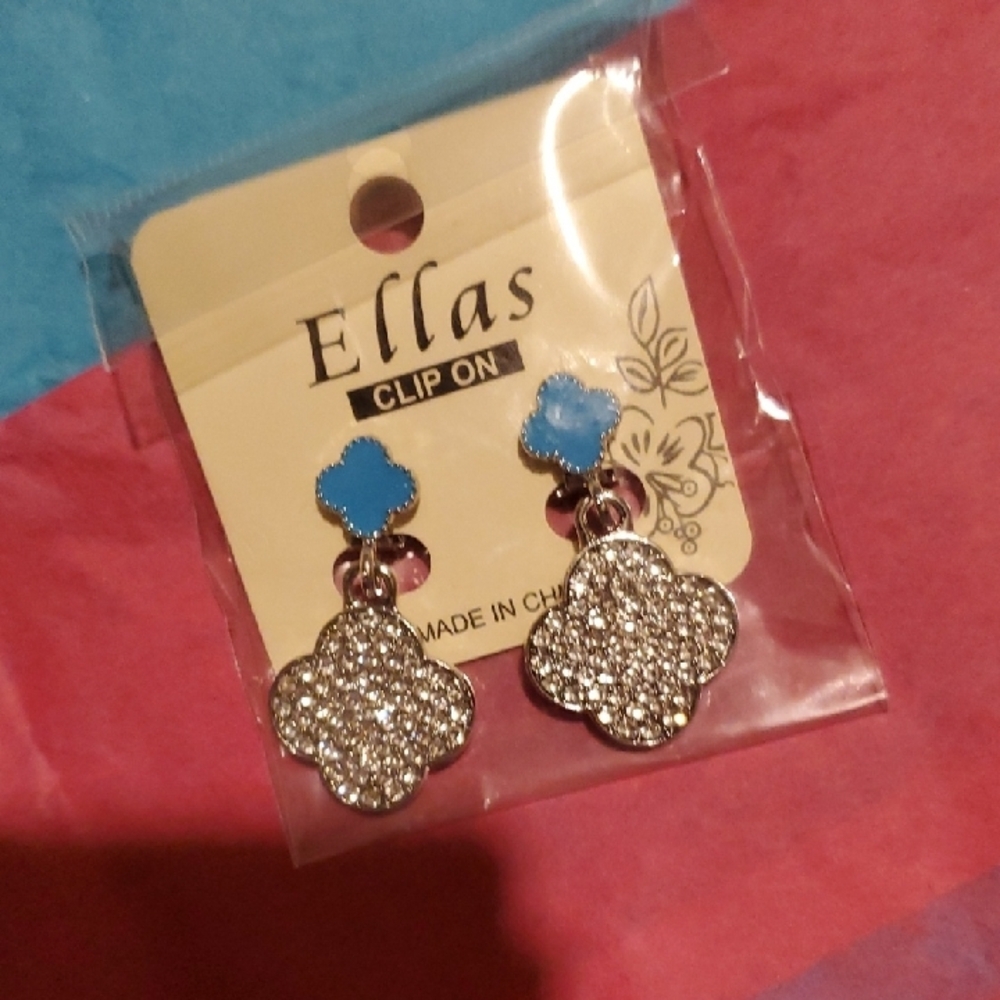Ella Silver and Blue Clip-On Earrings - Picture 3 of 4